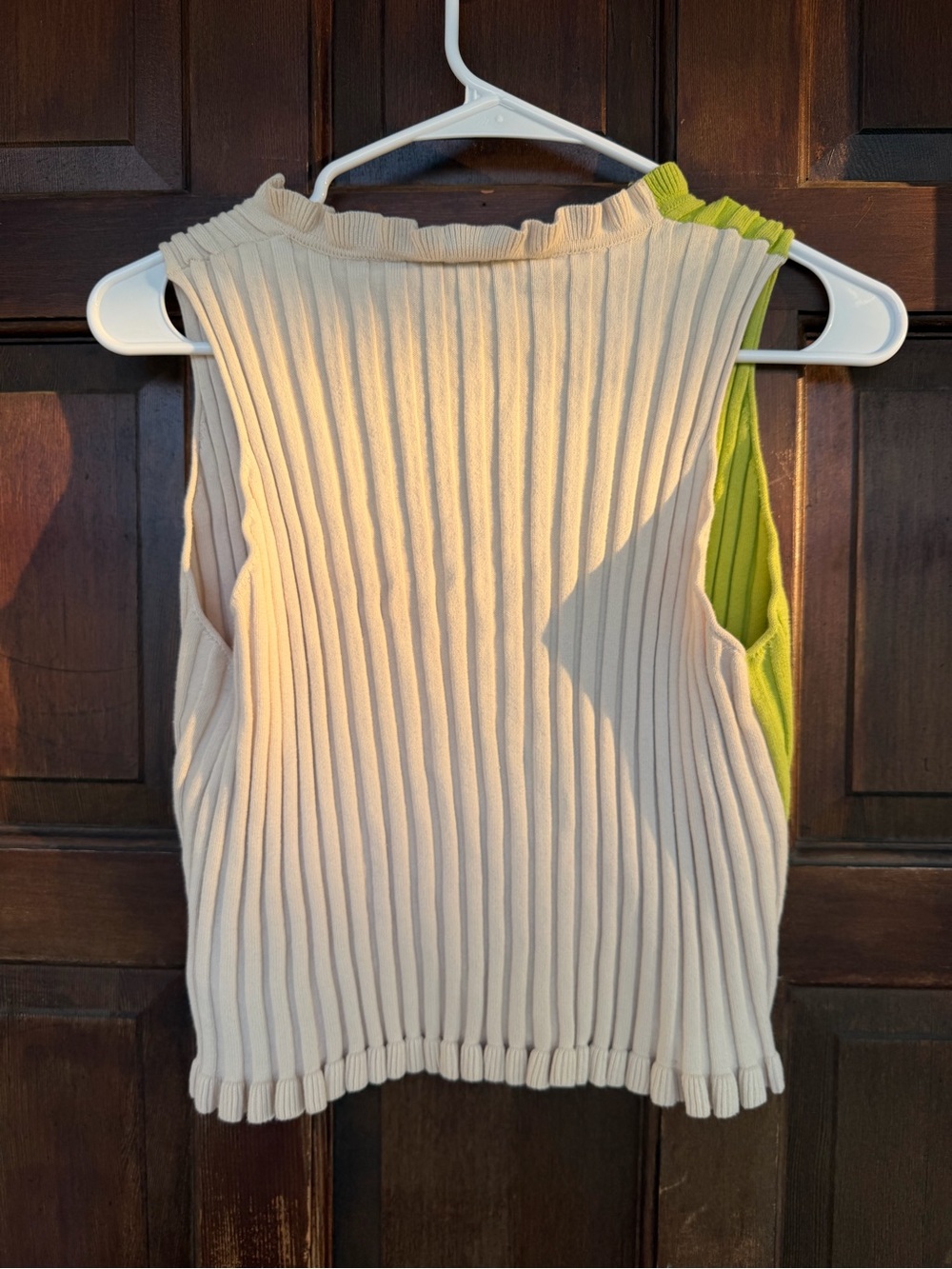 Two-Tone Ruffled Rib Knit Tank Top - Lime & Cream - Picture 6 of 6